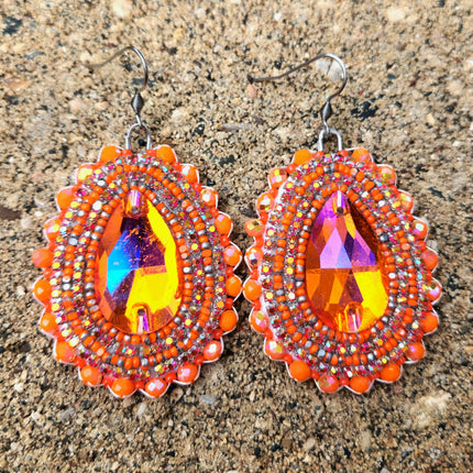 Orange Teardrop Beaded Earrings
