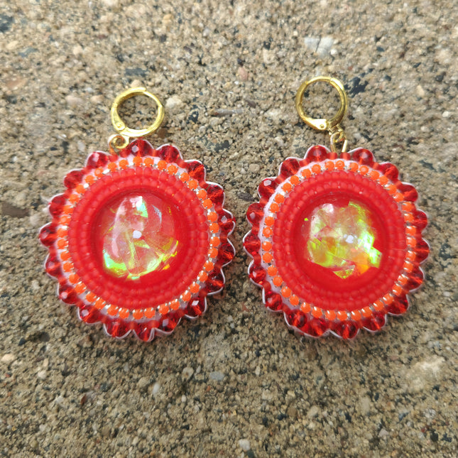 Red and Gold Beaded Earrings