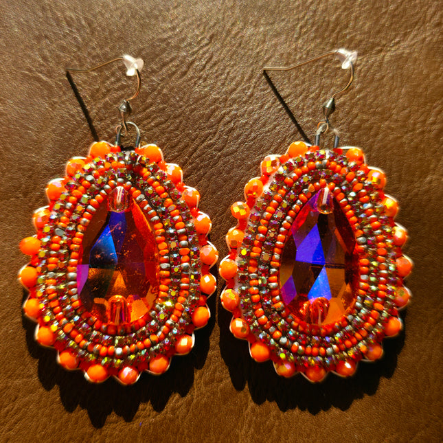 Orange Teardrop Beaded Earrings