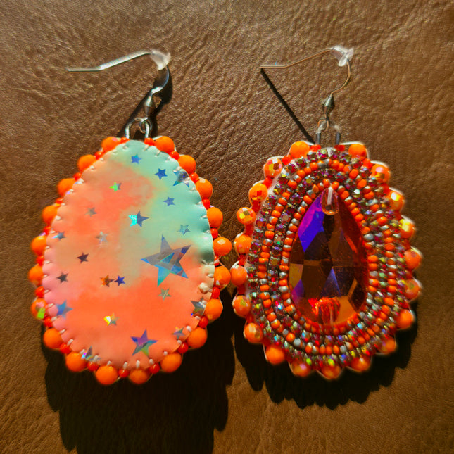 Orange Teardrop Beaded Earrings