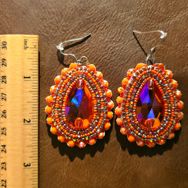 Orange Teardrop Beaded Earrings