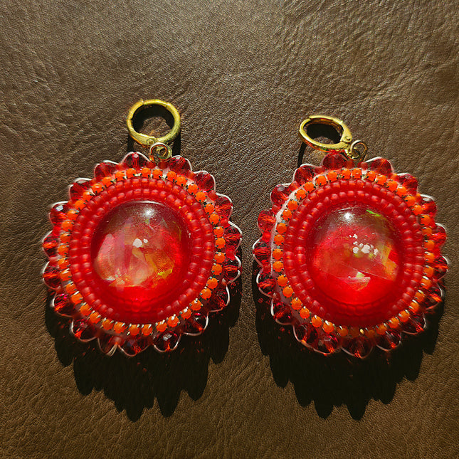 Red and Gold Beaded Earrings