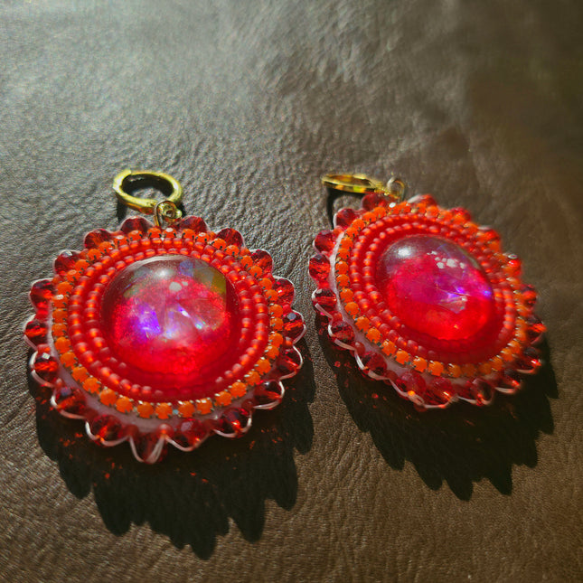 Red and Gold Beaded Earrings
