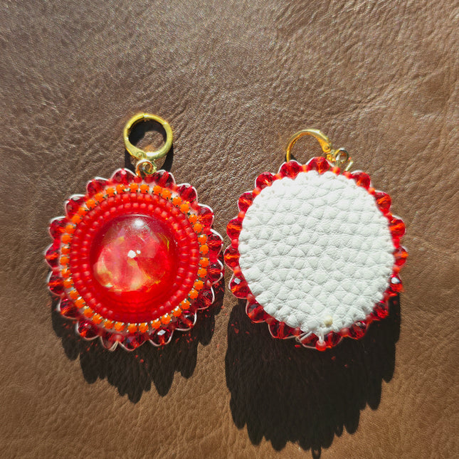 Red and Gold Beaded Earrings