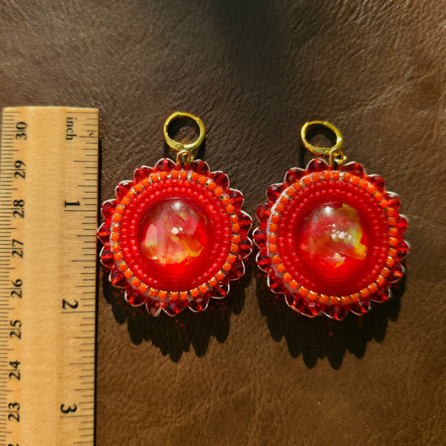 Red and Gold Beaded Earrings