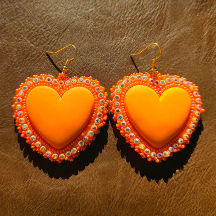 Orange Heart Beaded Earrings