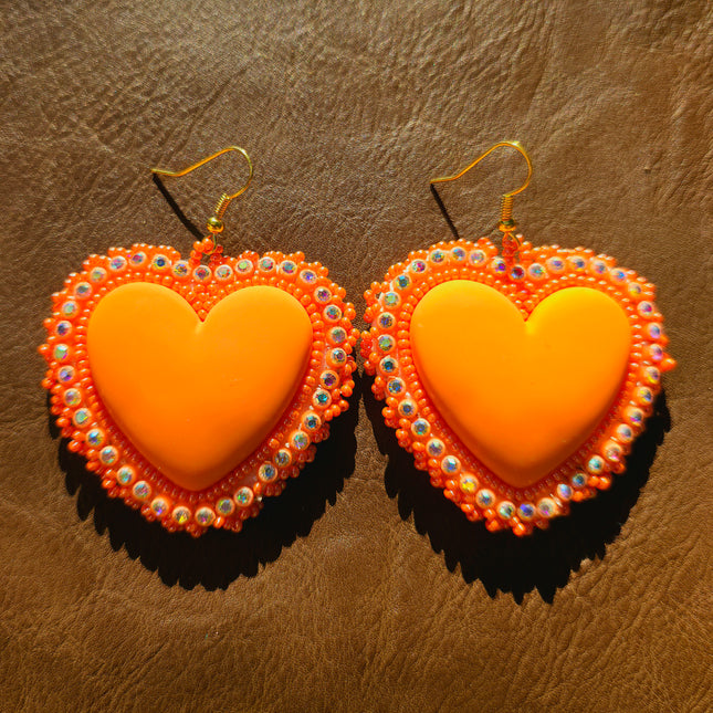 Orange Heart Beaded Earrings
