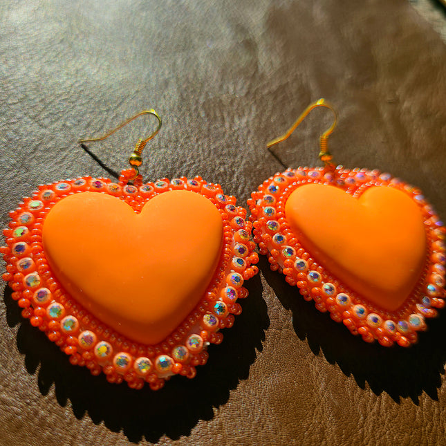 Orange Heart Beaded Earrings