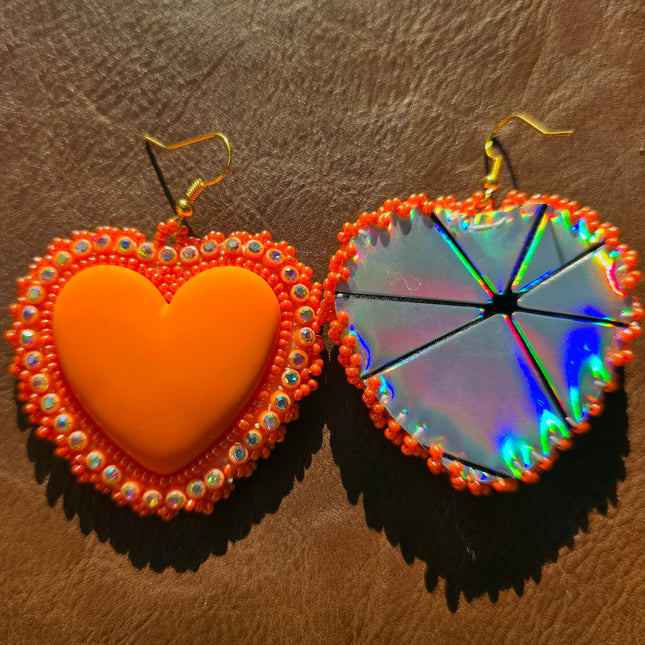 Orange Heart Beaded Earrings