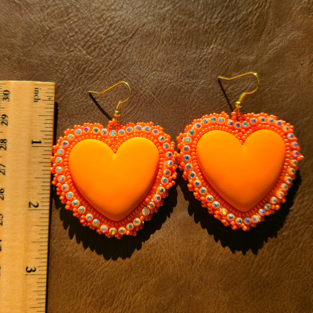 Orange Heart Beaded Earrings