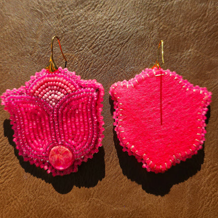 Neon Pink Floral Beaded Earrings