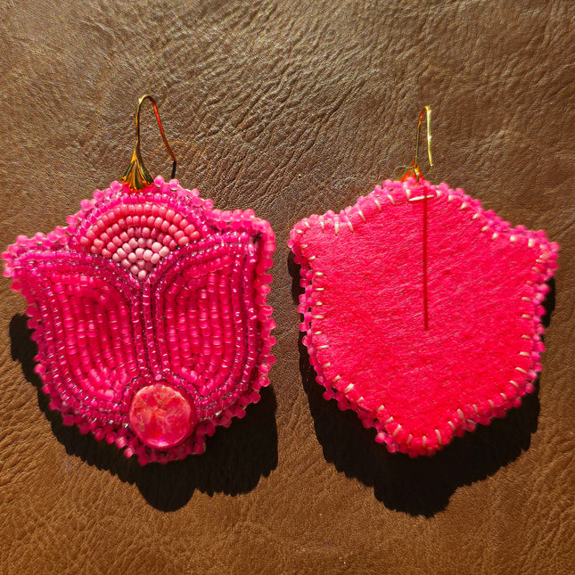 Neon Pink Floral Beaded Earrings