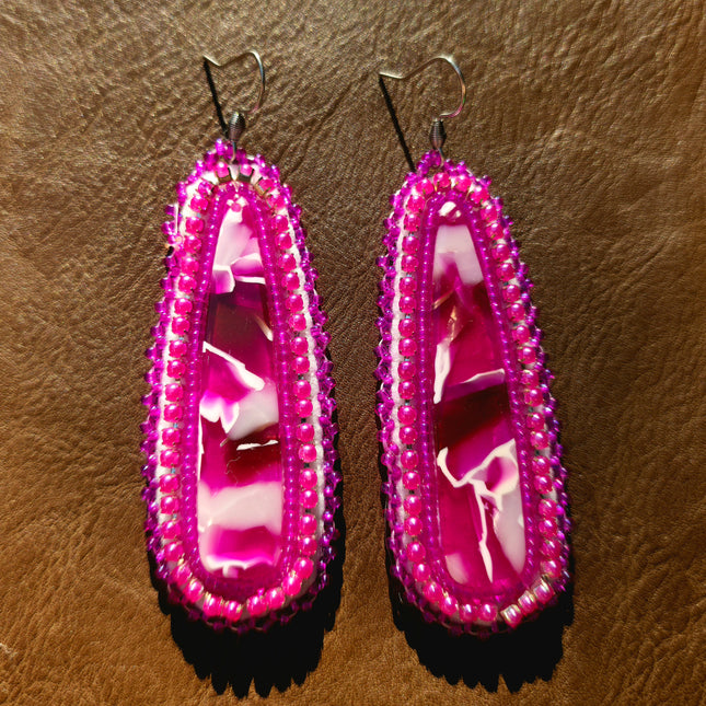 Purple Oblong Beaded Earrings