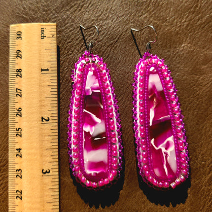 Purple Oblong Beaded Earrings