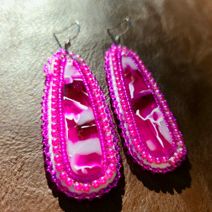 Purple Oblong Beaded Earrings