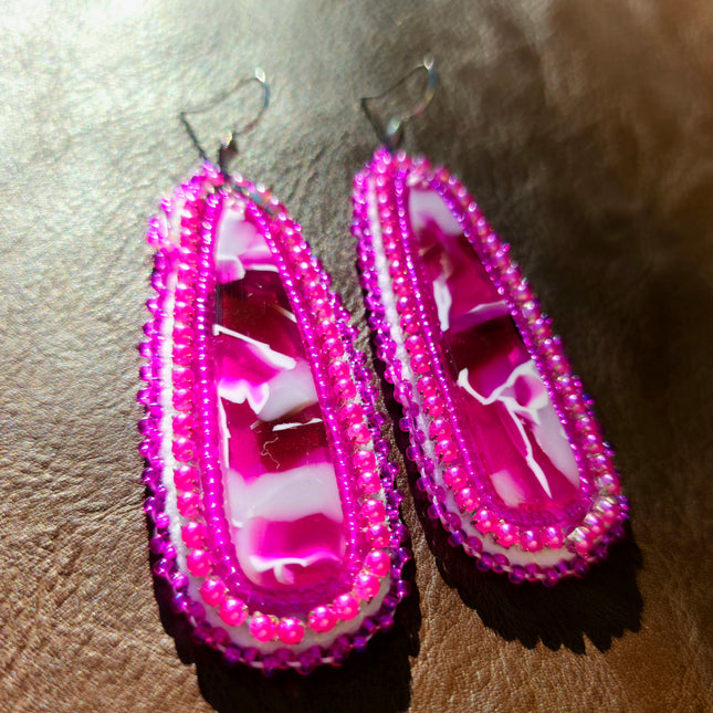 Purple Oblong Beaded Earrings