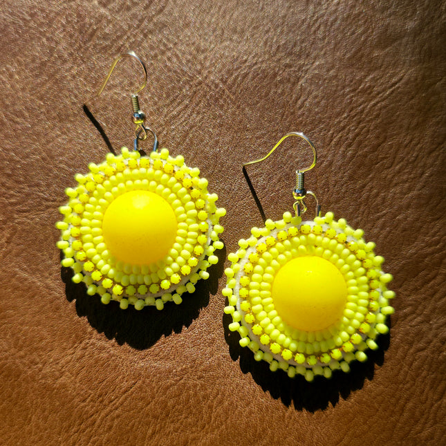 Neon Yellow Round Beaded Earrings