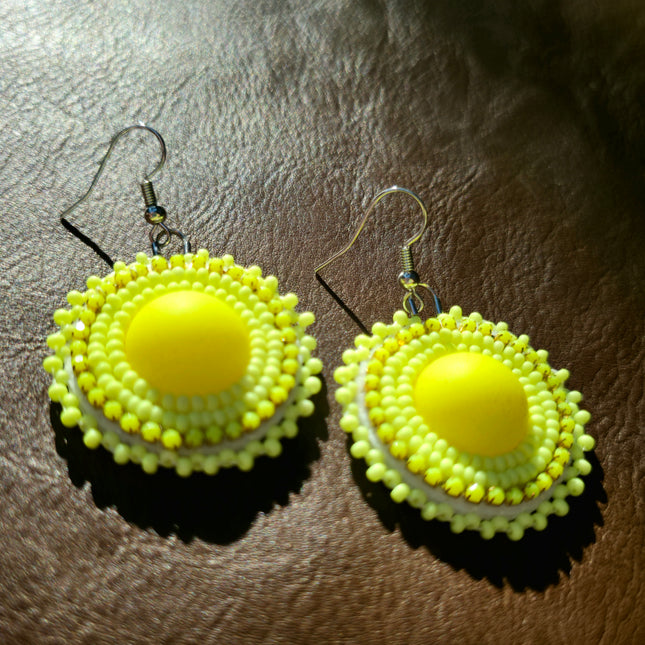 Neon Yellow Round Beaded Earrings