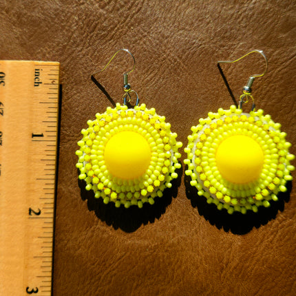 Neon Yellow Round Beaded Earrings