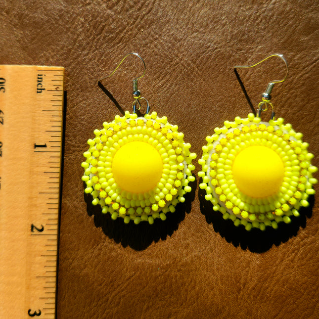 Neon Yellow Round Beaded Earrings