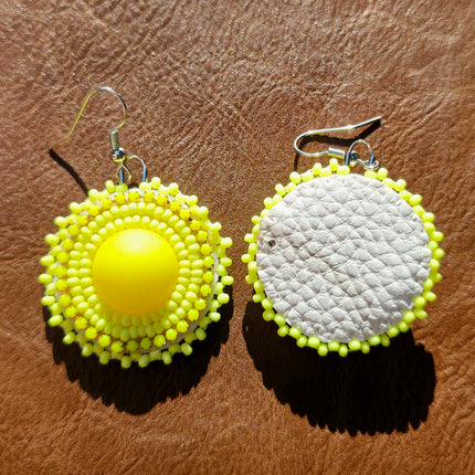 Neon Yellow Round Beaded Earrings