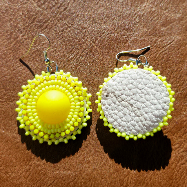 Neon Yellow Round Beaded Earrings