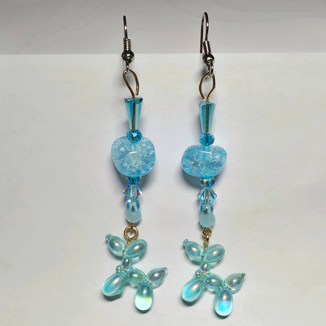 Blue Balloon Dog Stick Earrings