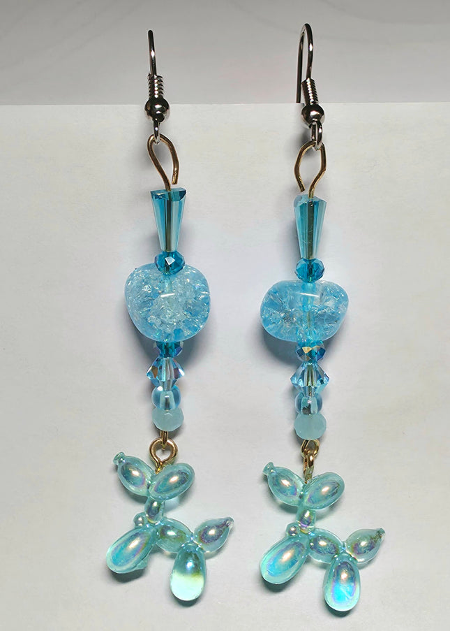 Blue Balloon Dog Stick Earrings