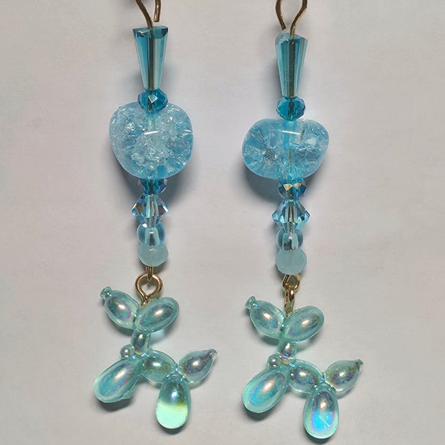Blue Balloon Dog Stick Earrings