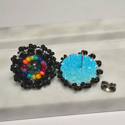 Rainbow Black Stud Earrings