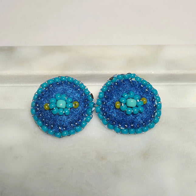 Navy Floral Stud Earrings