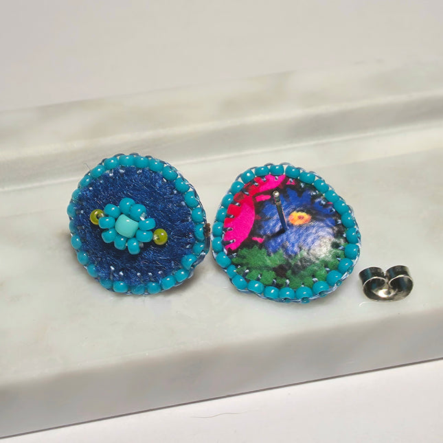 Navy Floral Stud Earrings