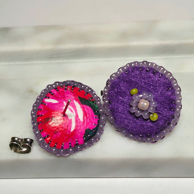 Purple Floral Stud Earrings