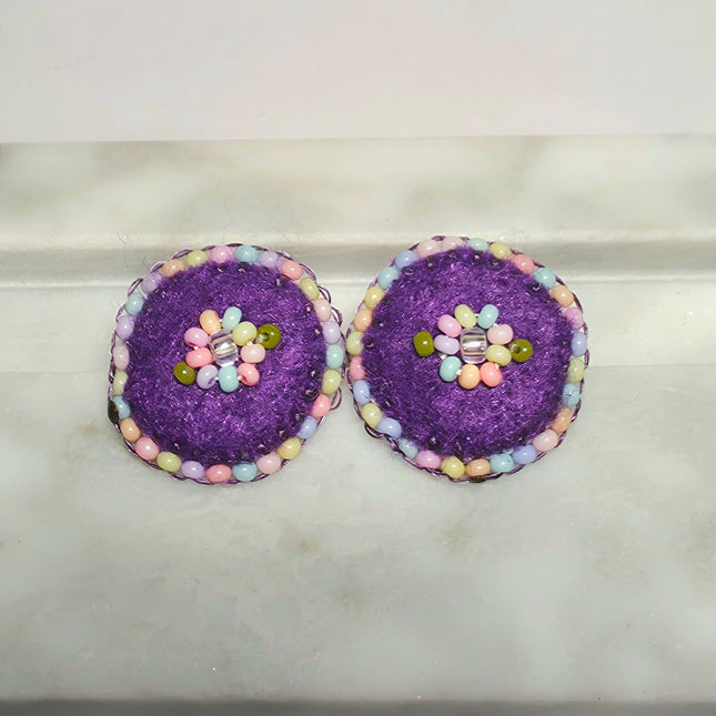 Rainbow Purple Floral Stud Earrings