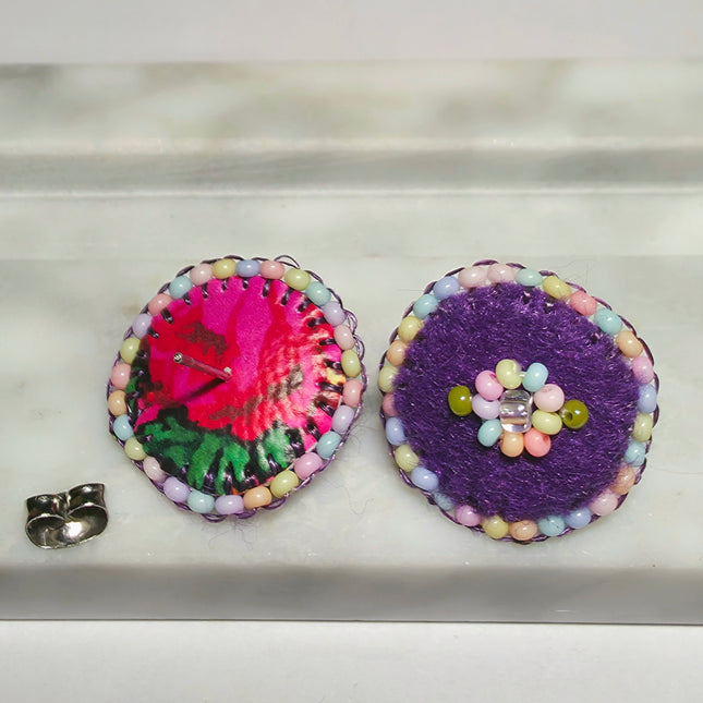Rainbow Purple Floral Stud Earrings