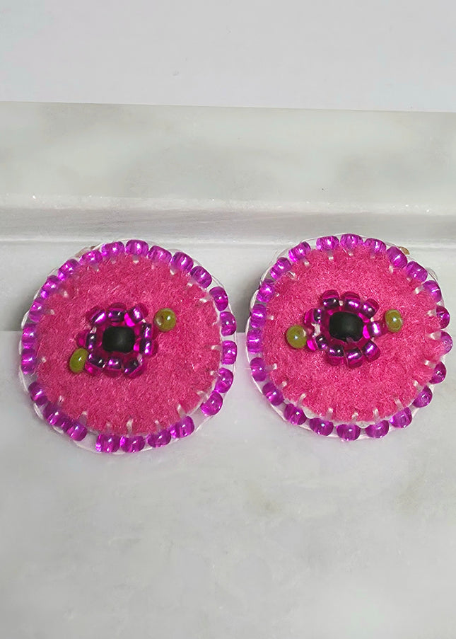 Pink Floral Stud Earrings